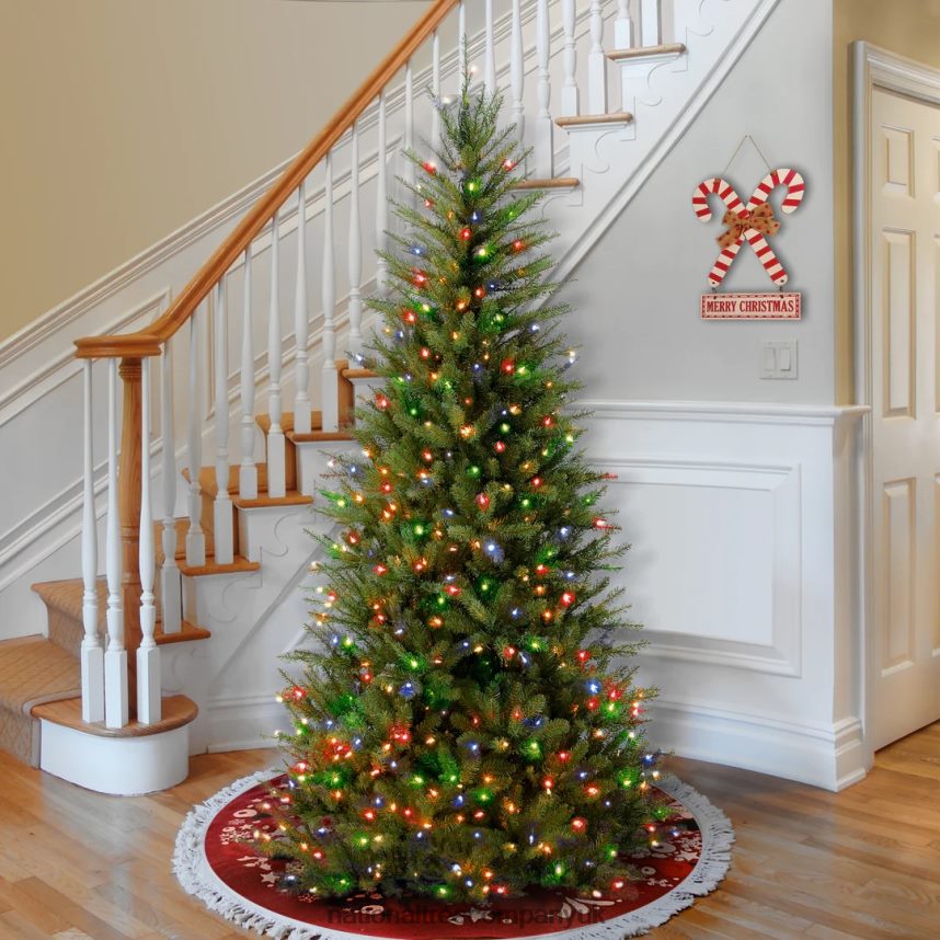 Trees | National Tree Company Pre-Lit Artificial Slim Christmas Tree Green Dunhill Fir Multicolor Lights Includes Stand 75 Feet F2L4F82